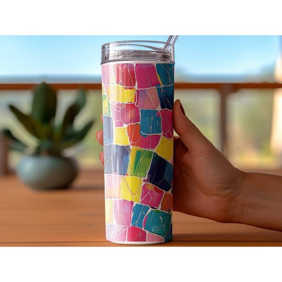 Colorful Mosaic Tumbler Wrap, Sublimation Design Tumbler - Picture 3 of 4